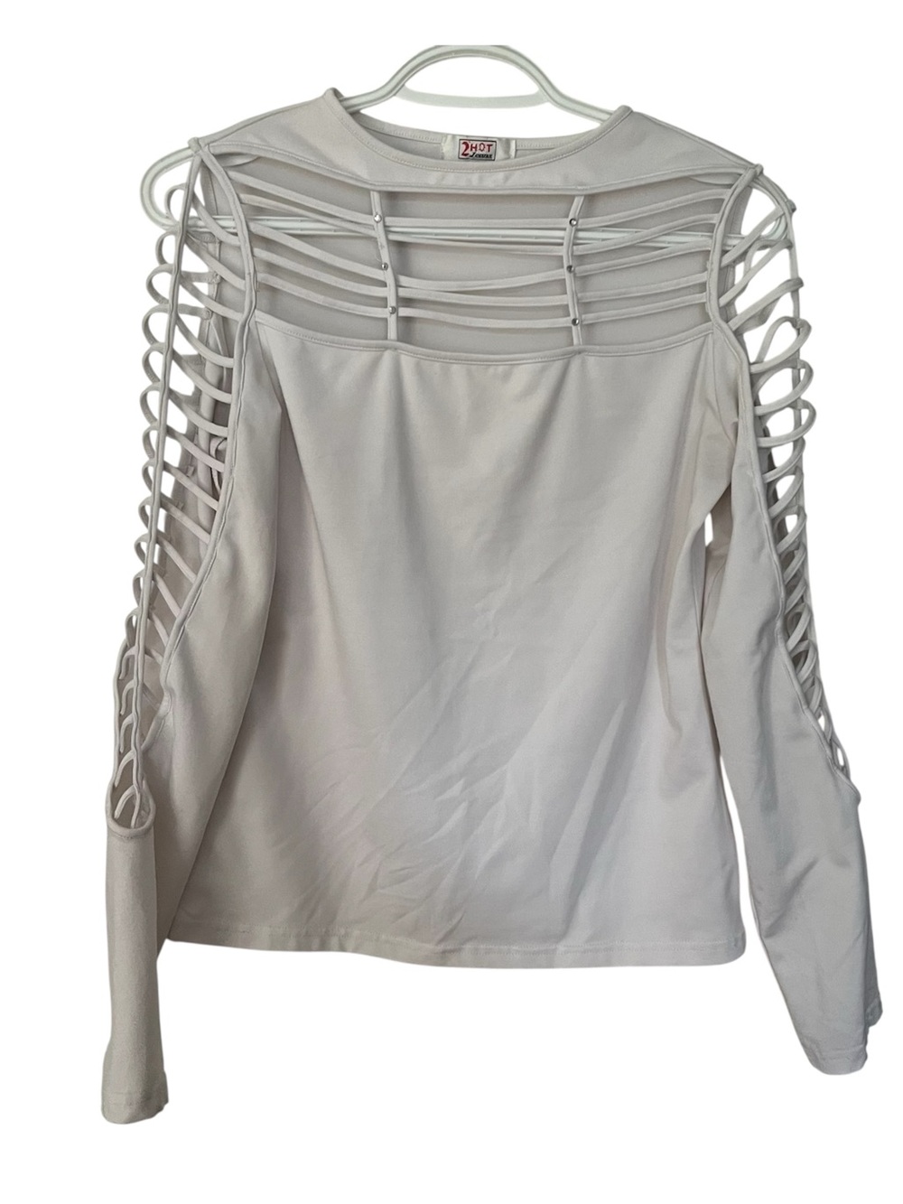 White Y2k Lattice Sleeve Cut Out Top